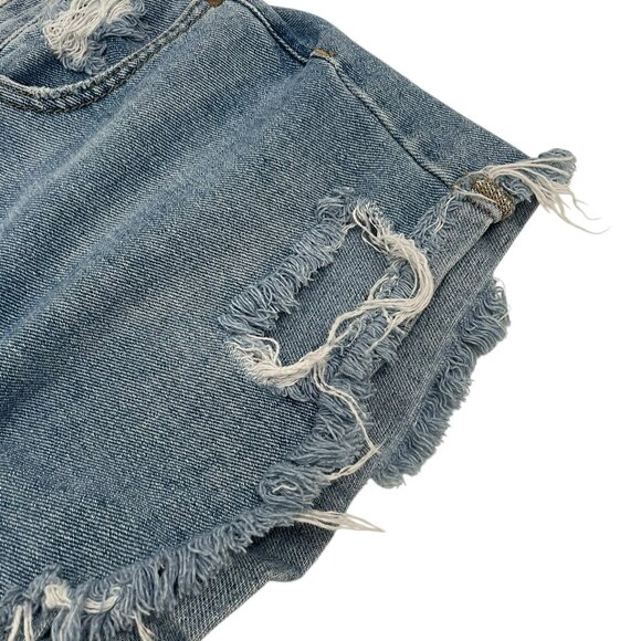 PACSUN Women's Mom Shorts Raw Hem Distressed 100% Cotton Denim Shorts Size 25 - Picture 6 of 13